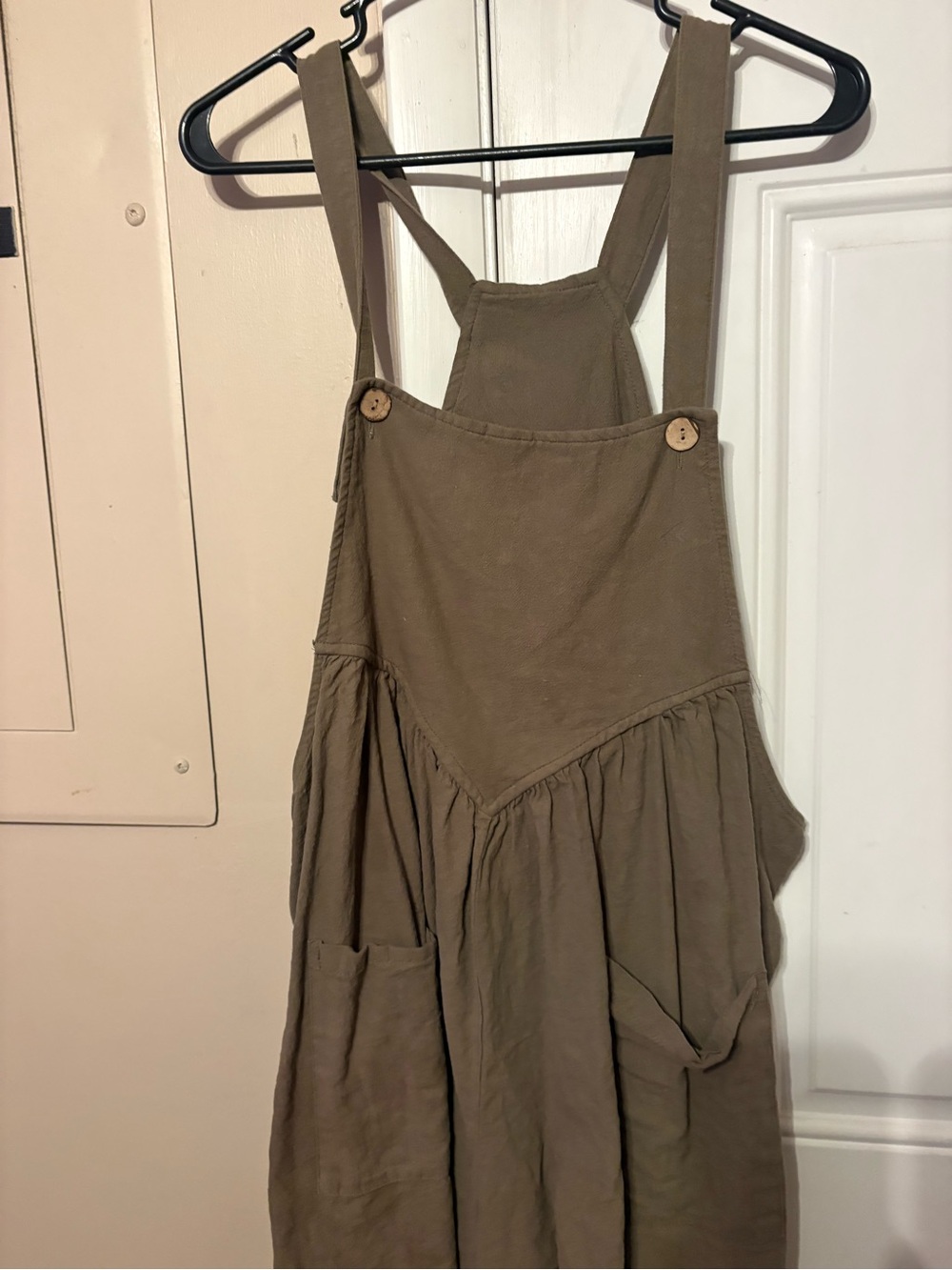 Olive Brown Pinafore Jumpsuit with Button Straps